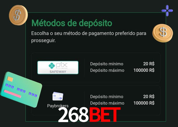 O cassino 268Bet oferece uma grande variedade de métodos de pagamento